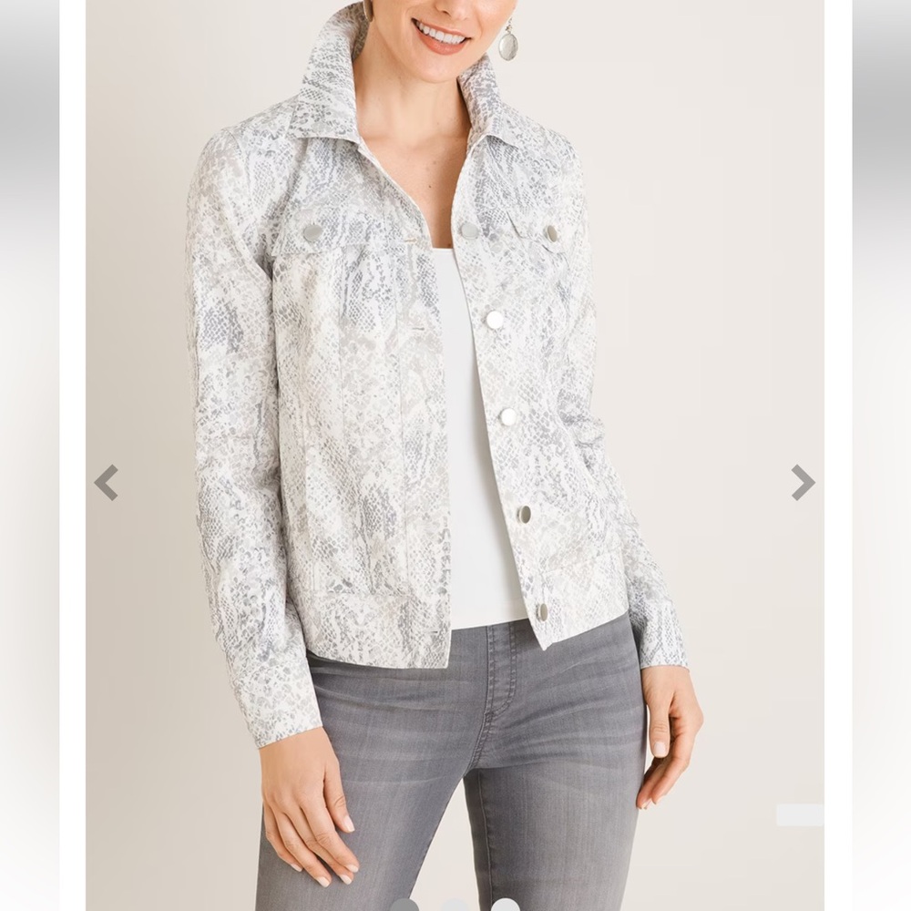 Chico’s Satin Jean Jacket Python Print
